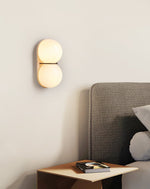 Double Globe Travertine Wall Sconce in Yellow Travertine and Glass