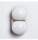 Double Globe Travertine Wall Sconce in Yellow Travertine and Glass