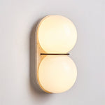 Double Globe Travertine Wall Sconce in Yellow Travertine and Glass
