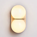Double Globe Travertine Wall Sconce in Yellow Travertine and Glass