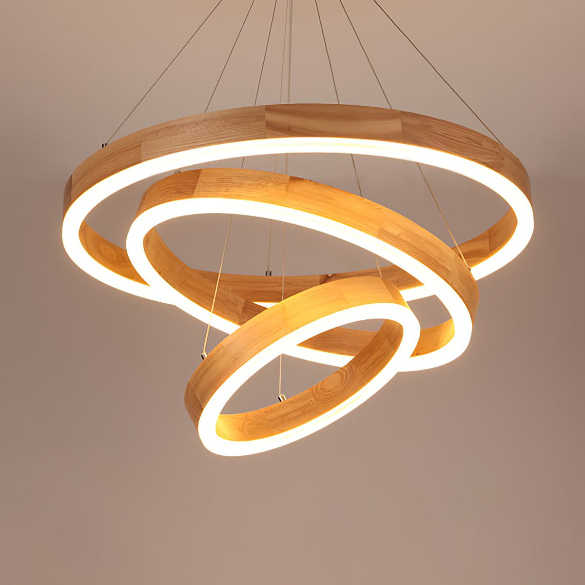 Double Ring Wooden Pendant Light