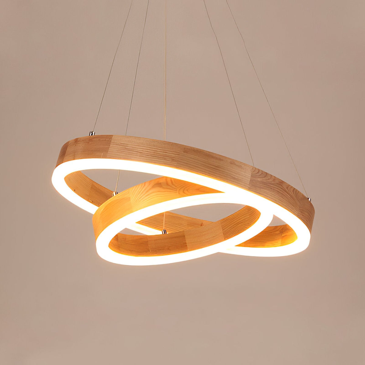 Double Ring Wooden Pendant Light