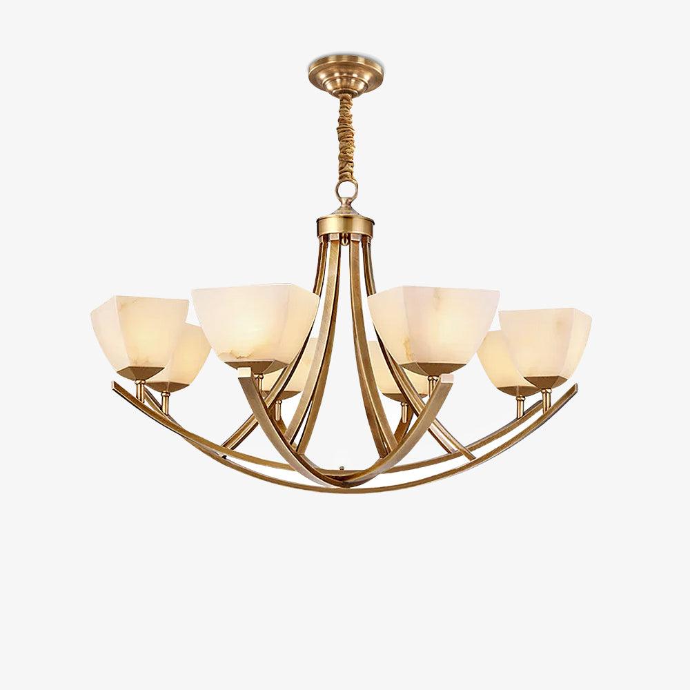 Dover Brass Chandelier with Alabaster Shades – 8-Light Modern Luxury Ceiling Light