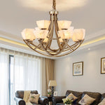 Dover Brass Chandelier with Alabaster Shades – 8-Light Modern Luxury Ceiling Light