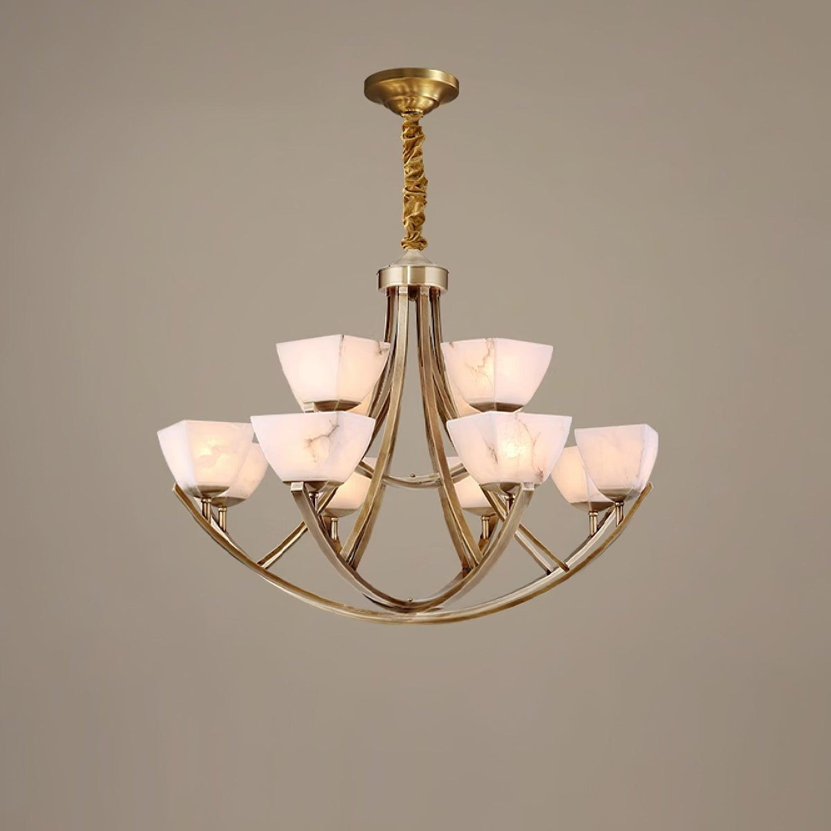 Dover Brass Chandelier with Alabaster Shades – 8-Light Modern Luxury Ceiling Light