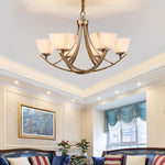 Dover Brass Chandelier with Alabaster Shades – 8-Light Modern Luxury Ceiling Light
