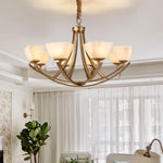 Dover Brass Chandelier with Alabaster Shades – 8-Light Modern Luxury Ceiling Light