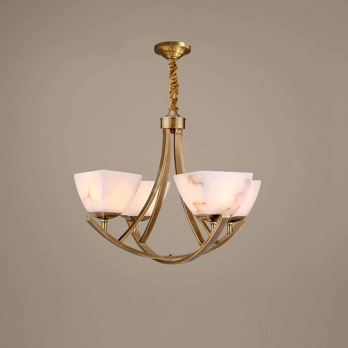 Dover Brass Chandelier with Alabaster Shades – 8-Light Modern Luxury Ceiling Light