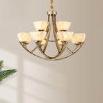 Dover Brass Chandelier with Alabaster Shades – 8-Light Modern Luxury Ceiling Light