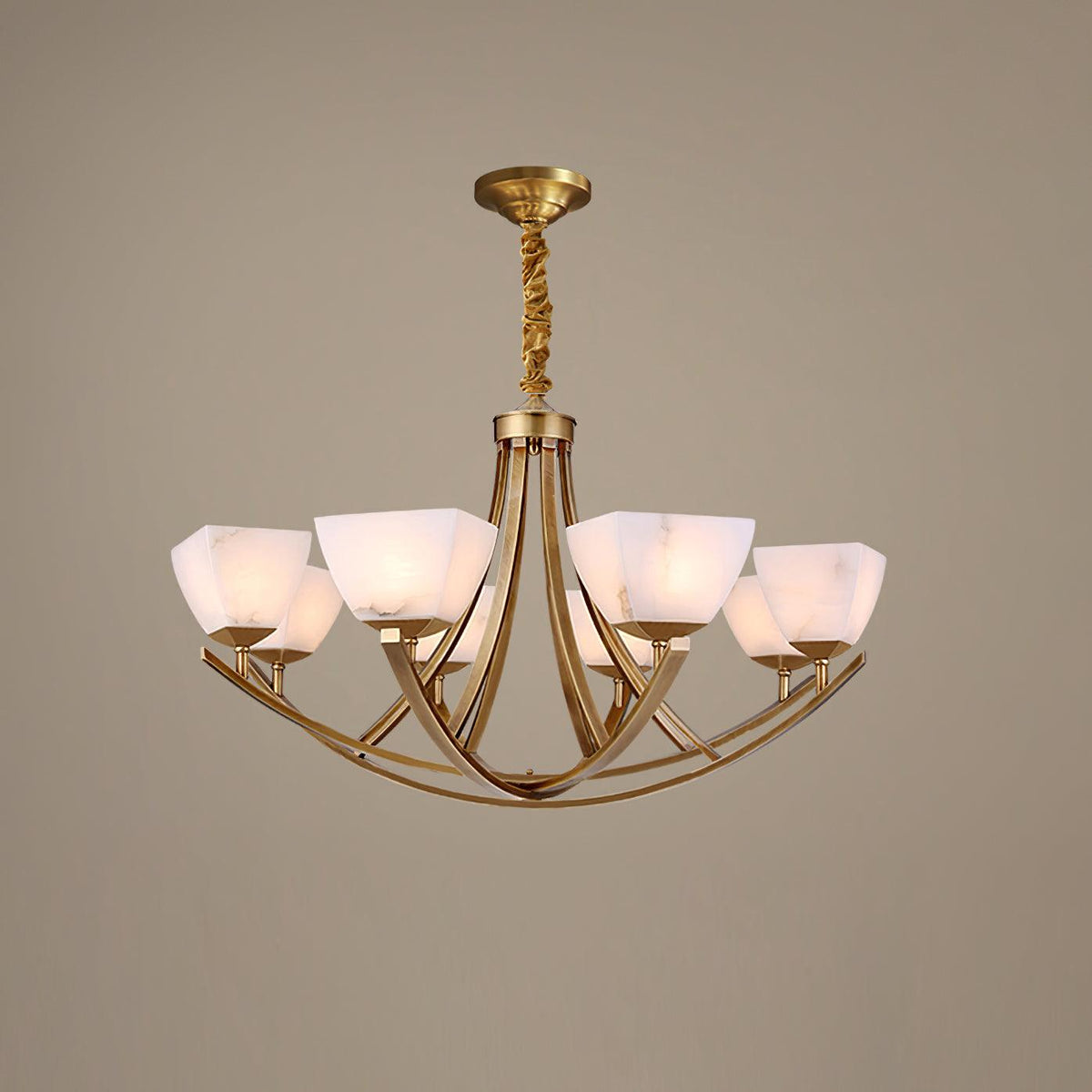 Dover Brass Chandelier with Alabaster Shades – 8-Light Modern Luxury Ceiling Light