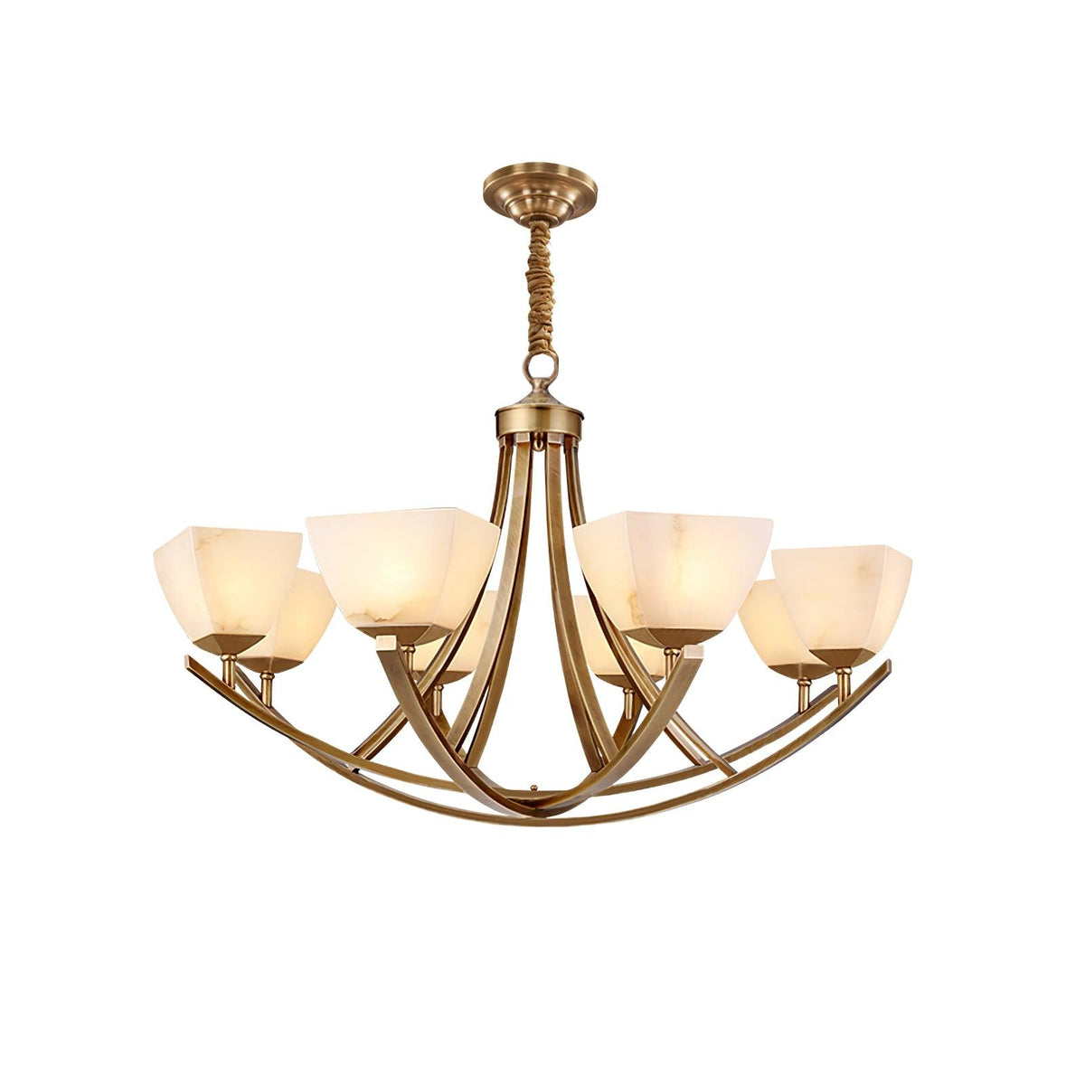 Dover Brass Chandelier with Alabaster Shades – 8-Light Modern Luxury Ceiling Light