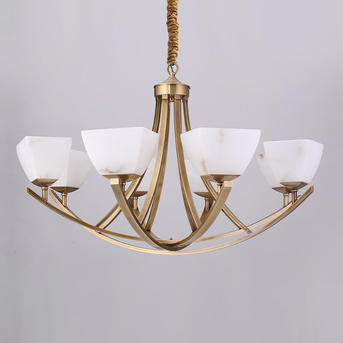 Dover Brass Chandelier with Alabaster Shades – 8-Light Modern Luxury Ceiling Light