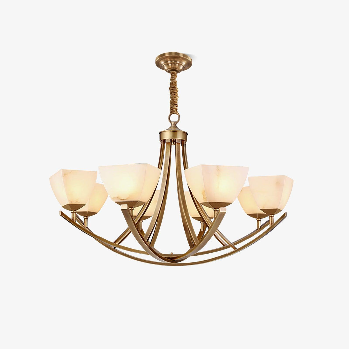 Dover Brass Chandelier with Alabaster Shades – 8-Light Modern Luxury Ceiling Light