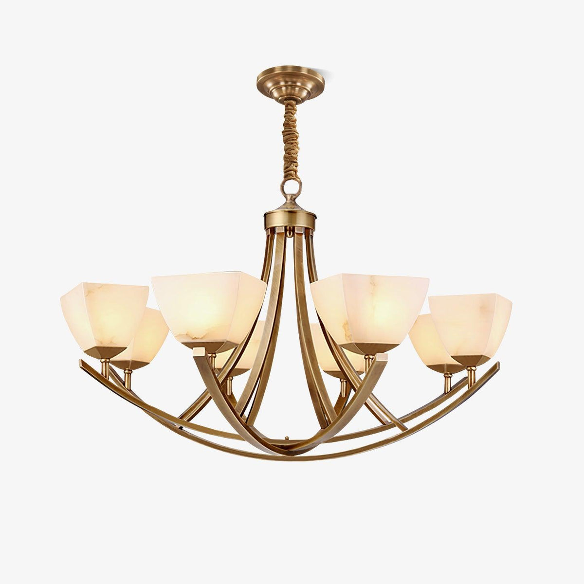 Dover Brass Chandelier with Alabaster Shades – 8-Light Modern Luxury Ceiling Light