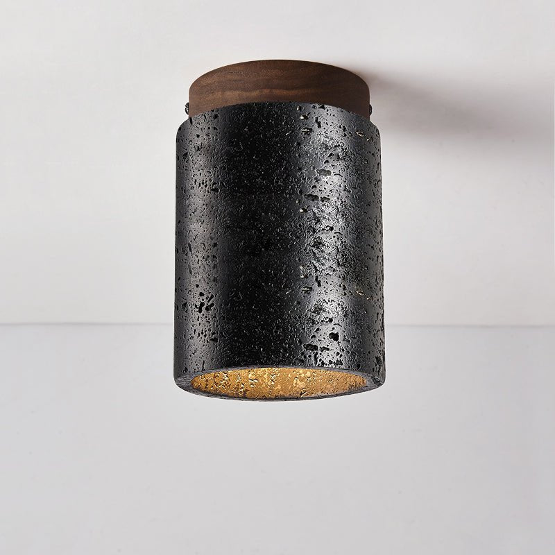 Draven Black Travertine Ceiling Lamp with Walnut Base