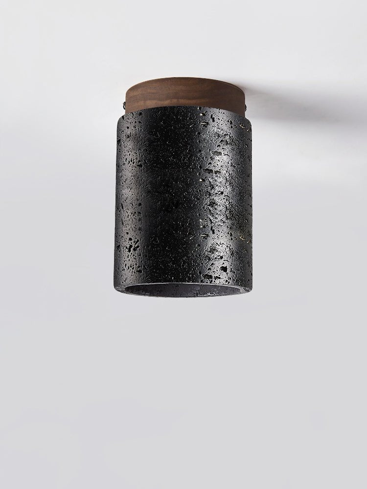 Draven Black Travertine Ceiling Lamp with Walnut Base