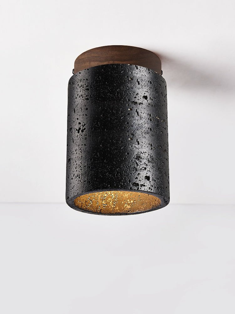 Draven Black Travertine Ceiling Lamp with Walnut Base