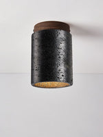 Draven Black Travertine Ceiling Lamp with Walnut Base