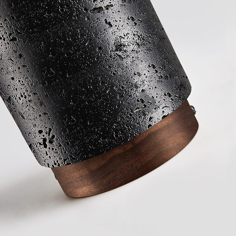 Draven Black Travertine Ceiling Lamp with Walnut Base