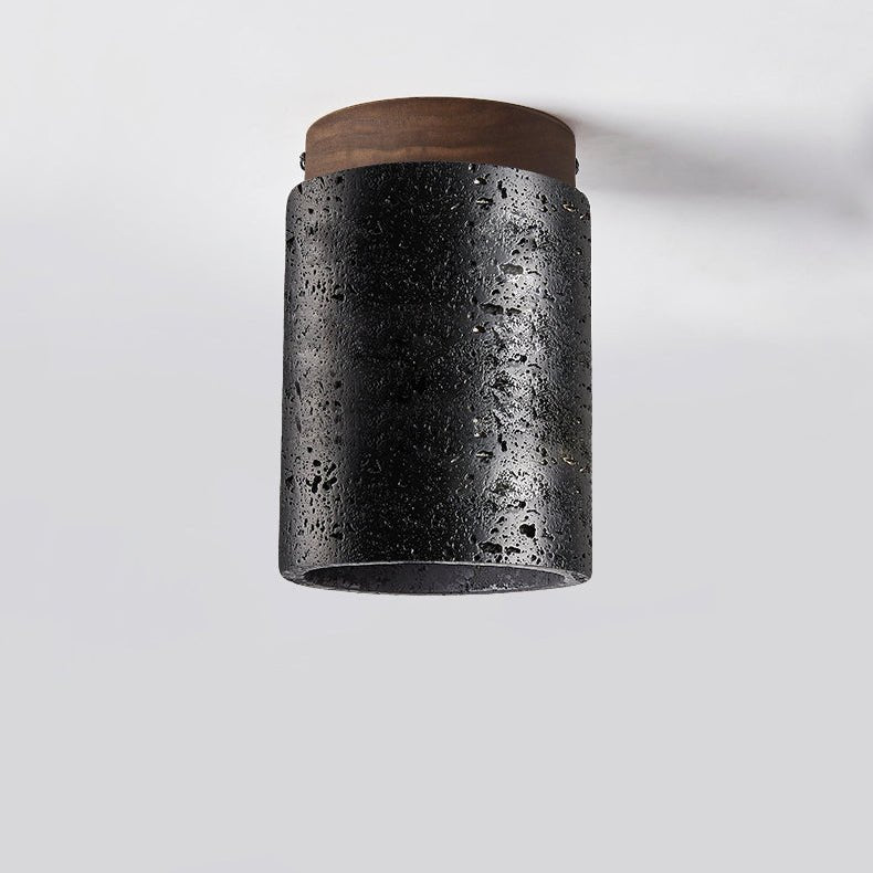 Draven Black Travertine Ceiling Lamp with Walnut Base