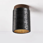 Draven Black Travertine Ceiling Lamp with Walnut Base