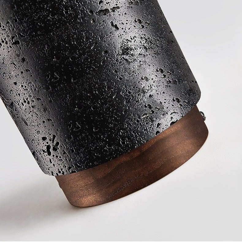 Draven Black Travertine Ceiling Lamp with Walnut Base