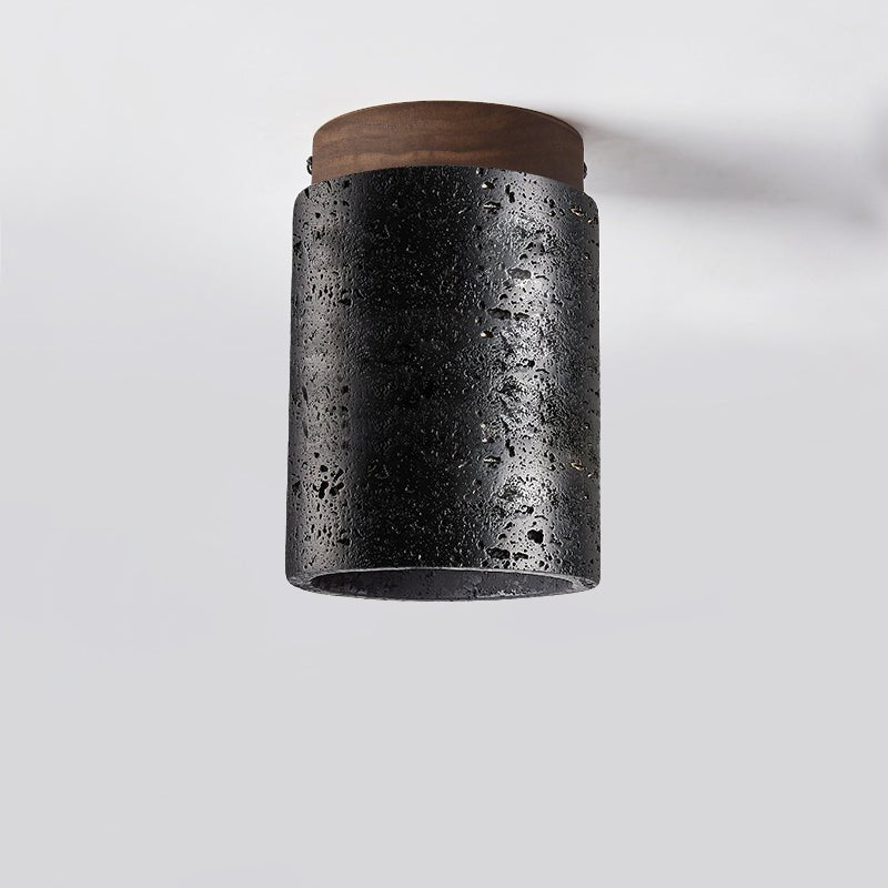 Draven Black Travertine Ceiling Lamp with Walnut Base