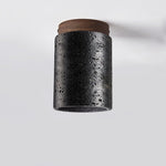 Draven Black Travertine Ceiling Lamp with Walnut Base