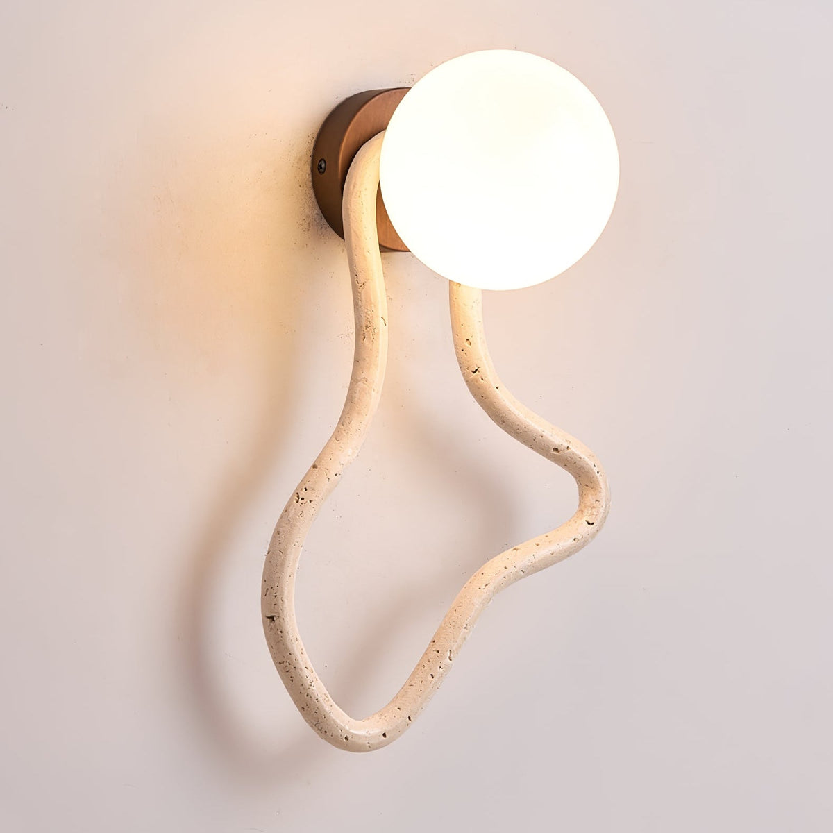 Driftform Travertine Wall Sconce with Opal Glass Globe