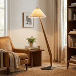 Driftwood Tilt Floor Lamp – Natural Wood & Fabric Shade, Modern Floor Light