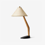 Driftwood Tilt Table Lamp – Sculptural Wooden Bedside Light with Beige Linen Shade