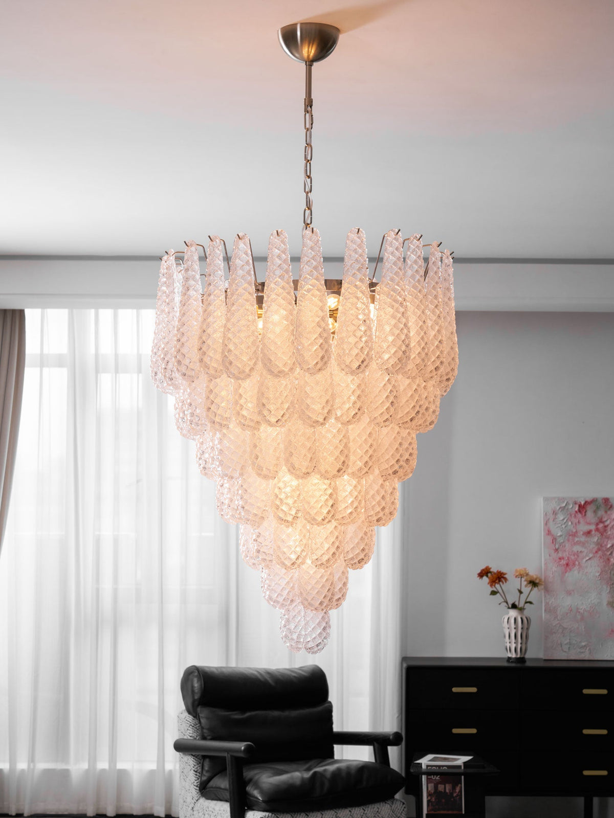 Aurelia Glass Droplet Chandelier – Modern Waterfall Pendant Light for Dining Room and Foyer