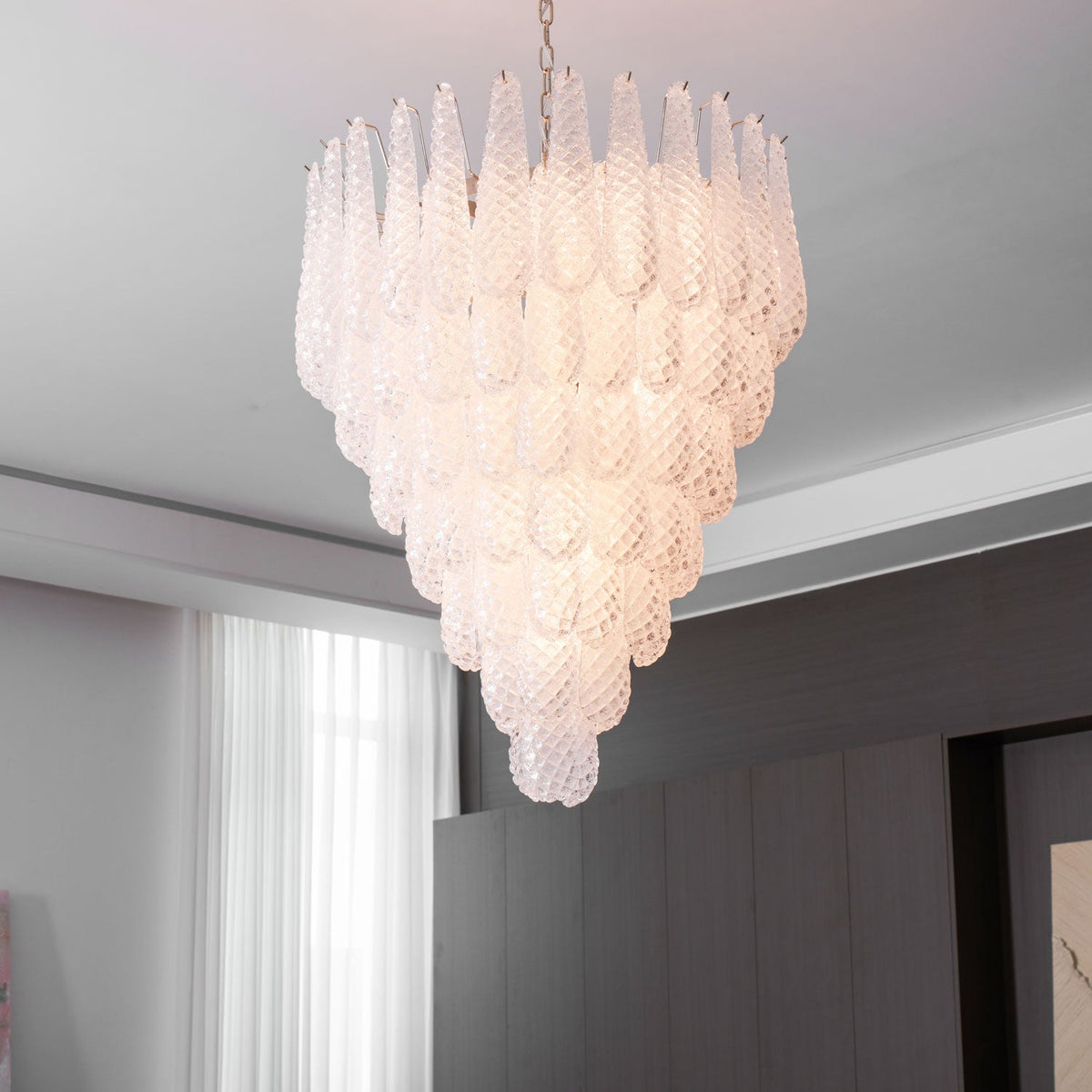 Aurelia Glass Droplet Chandelier – Modern Waterfall Pendant Light for Dining Room and Foyer