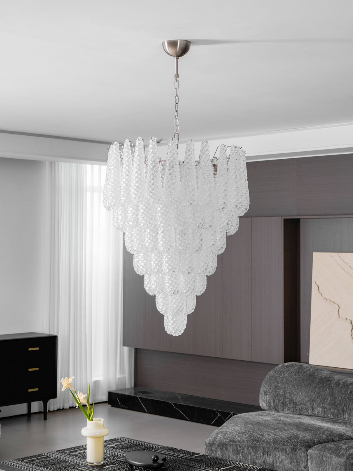 Aurelia Glass Droplet Chandelier – Modern Waterfall Pendant Light for Dining Room and Foyer