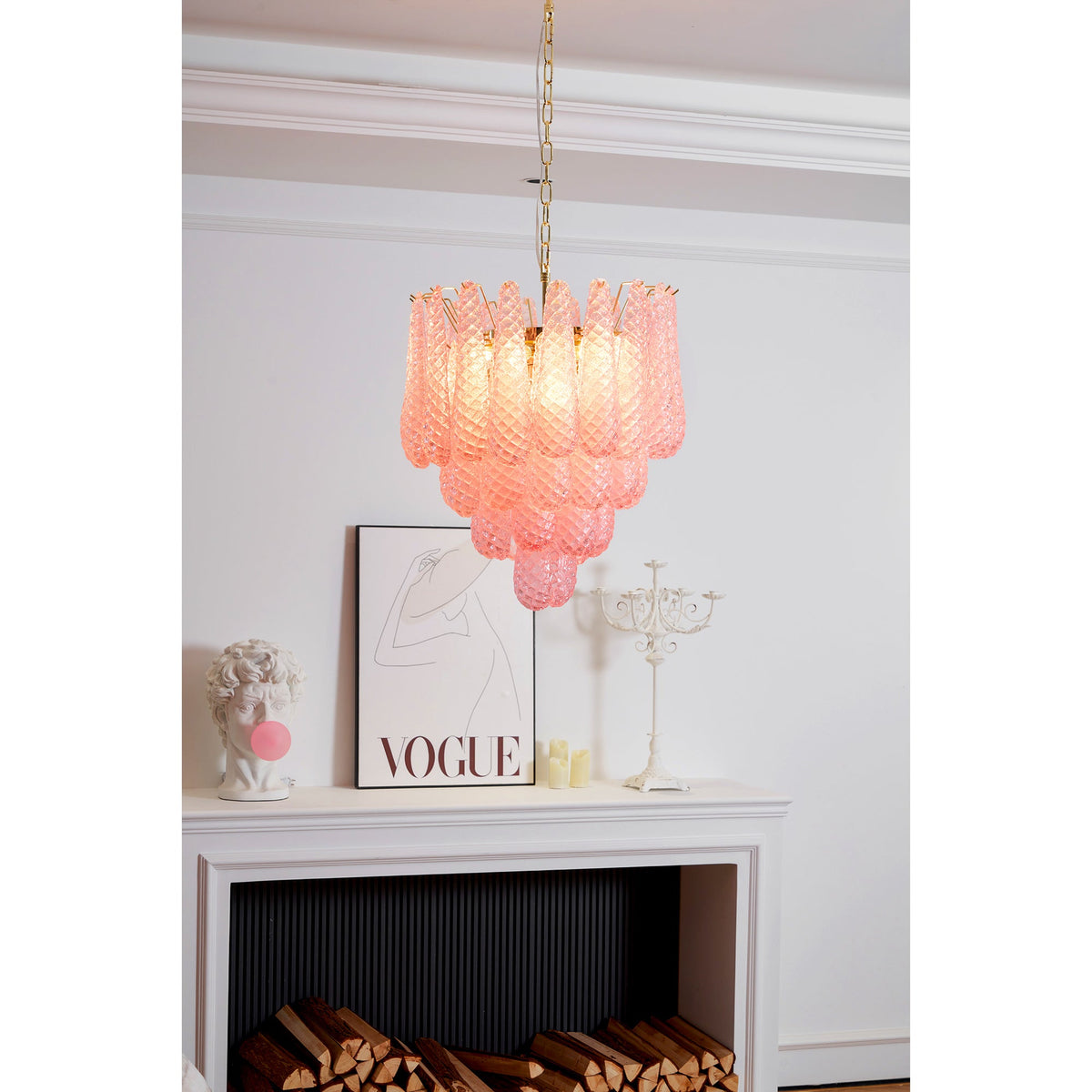 Pink Murano Glass Droplet Chandelier for Dining Room and Living Room