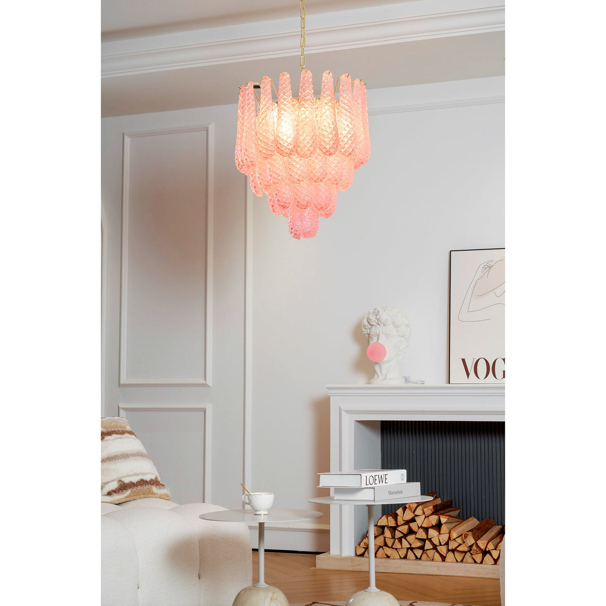 Pink Murano Glass Droplet Chandelier for Dining Room and Living Room