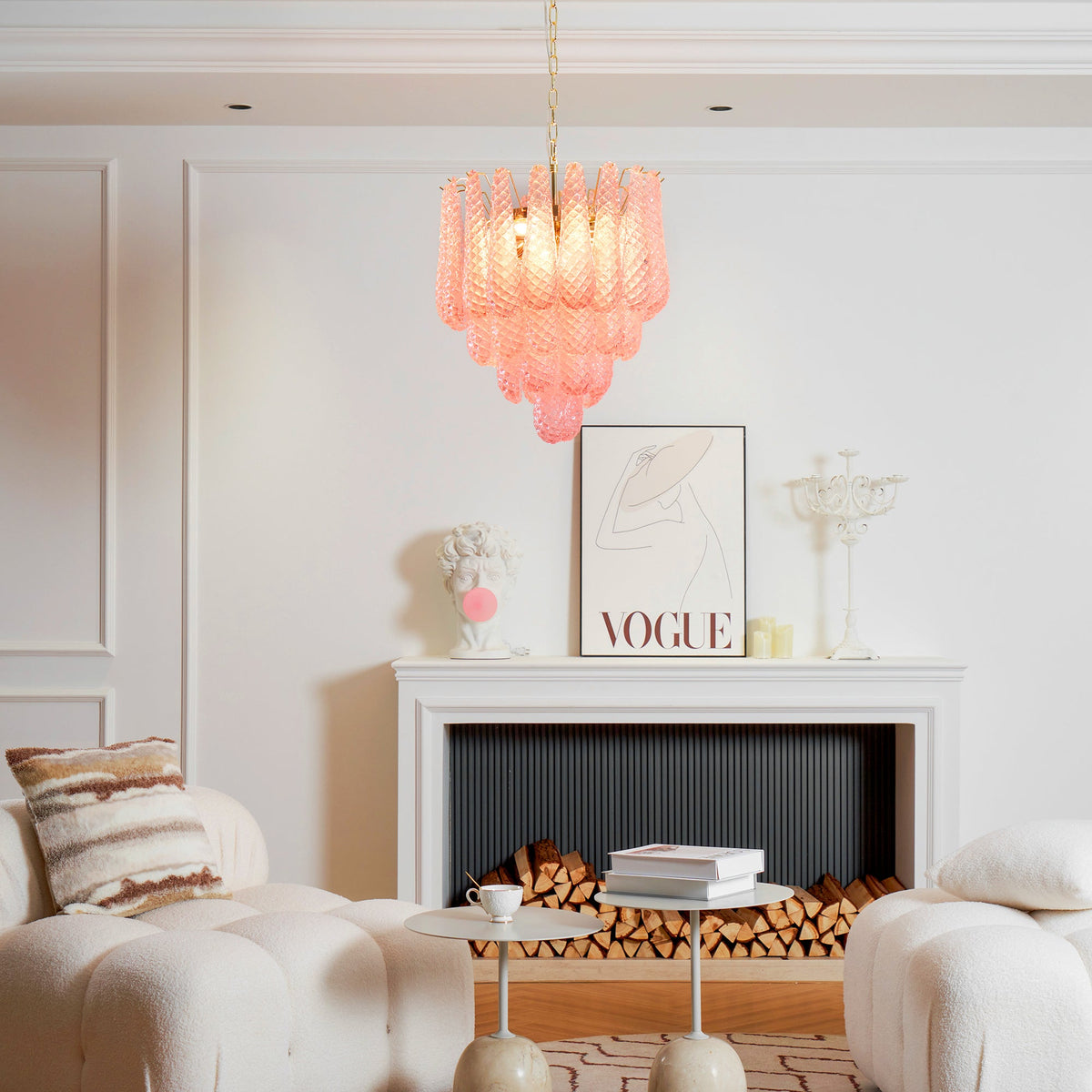 Pink Murano Glass Droplet Chandelier for Dining Room and Living Room