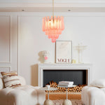 Pink Murano Glass Droplet Chandelier for Dining Room and Living Room