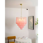 Pink Murano Glass Droplet Chandelier for Dining Room and Living Room