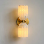 Dual Alabaster Ribbed Wall Sconce in Brass | Luxury Bedroom & Hallway Lighting