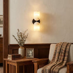 Dual Alabaster Ribbed Wall Sconce in Brass | Luxury Bedroom & Hallway Lighting