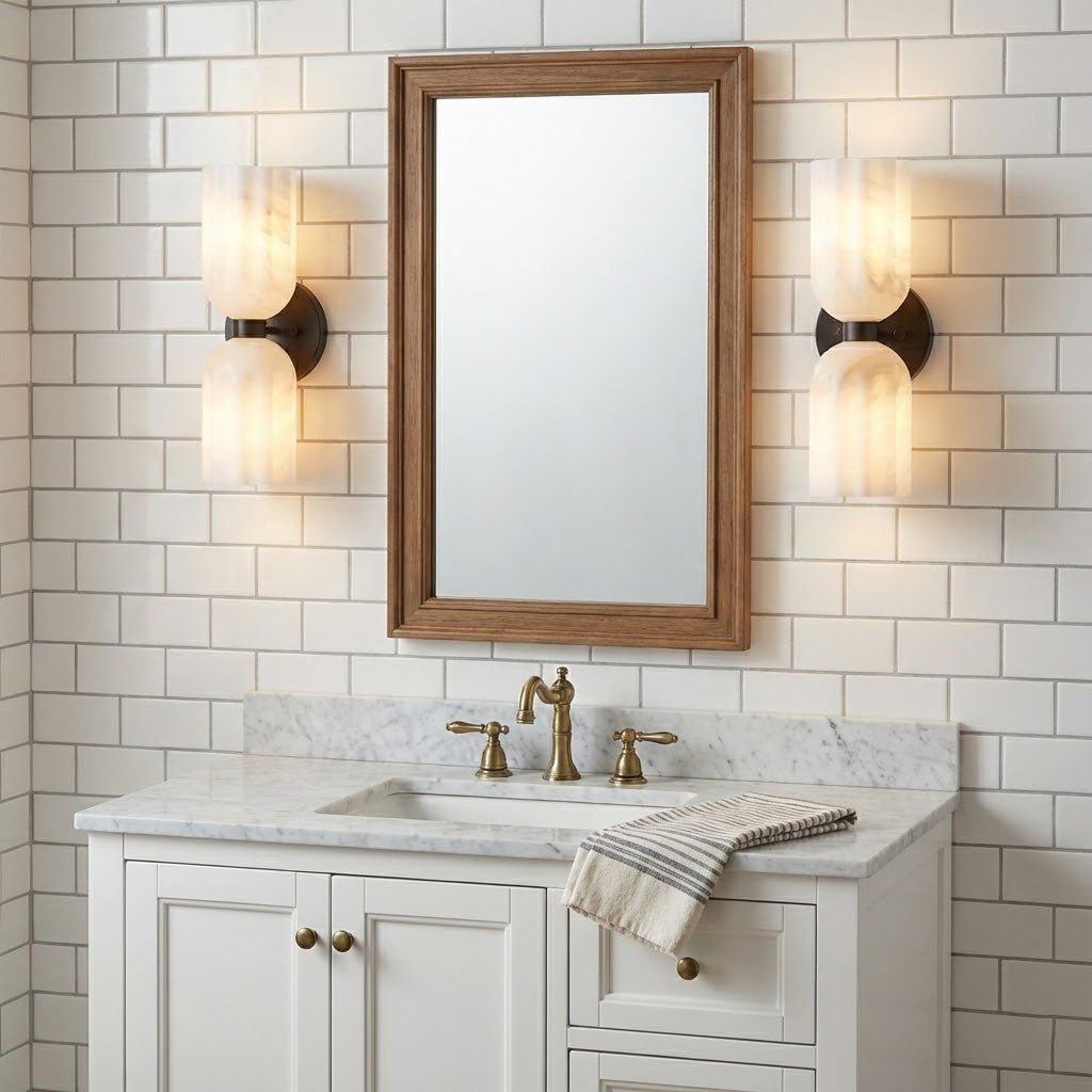Dual Alabaster Ribbed Wall Sconce in Brass | Luxury Bedroom & Hallway Lighting