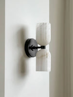 Dual Alabaster Ribbed Wall Sconce in Brass | Luxury Bedroom & Hallway Lighting