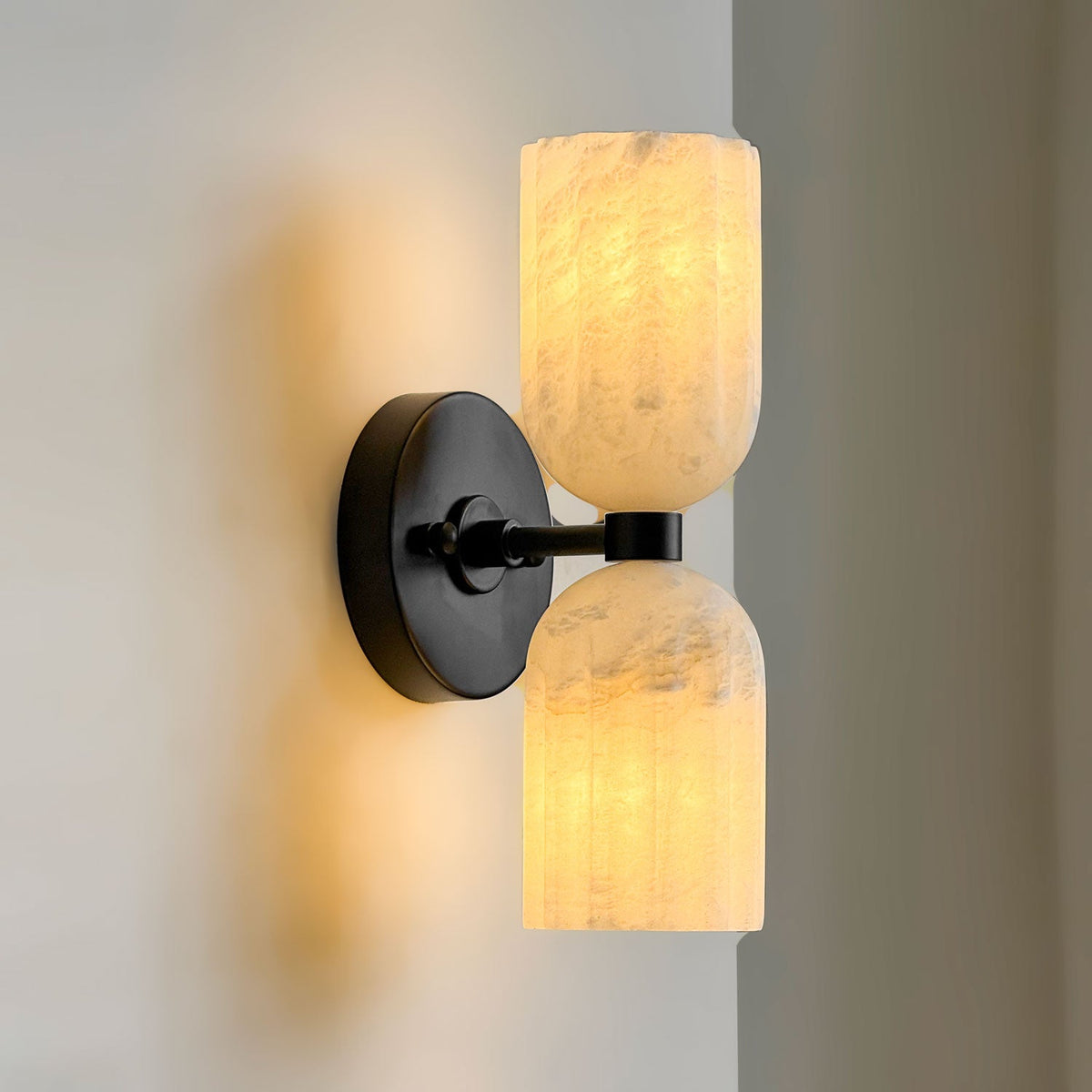 Dual Alabaster Ribbed Wall Sconce in Brass | Luxury Bedroom & Hallway Lighting