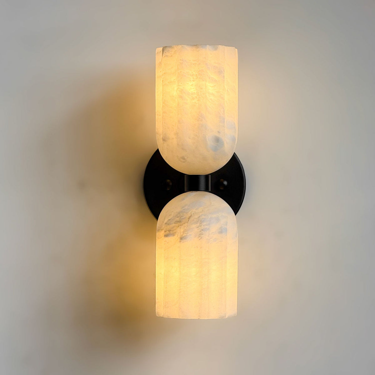 Dual Alabaster Ribbed Wall Sconce in Brass | Luxury Bedroom & Hallway Lighting