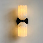 Dual Alabaster Ribbed Wall Sconce in Brass | Luxury Bedroom & Hallway Lighting