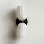 Dual Alabaster Ribbed Wall Sconce in Brass | Luxury Bedroom & Hallway Lighting