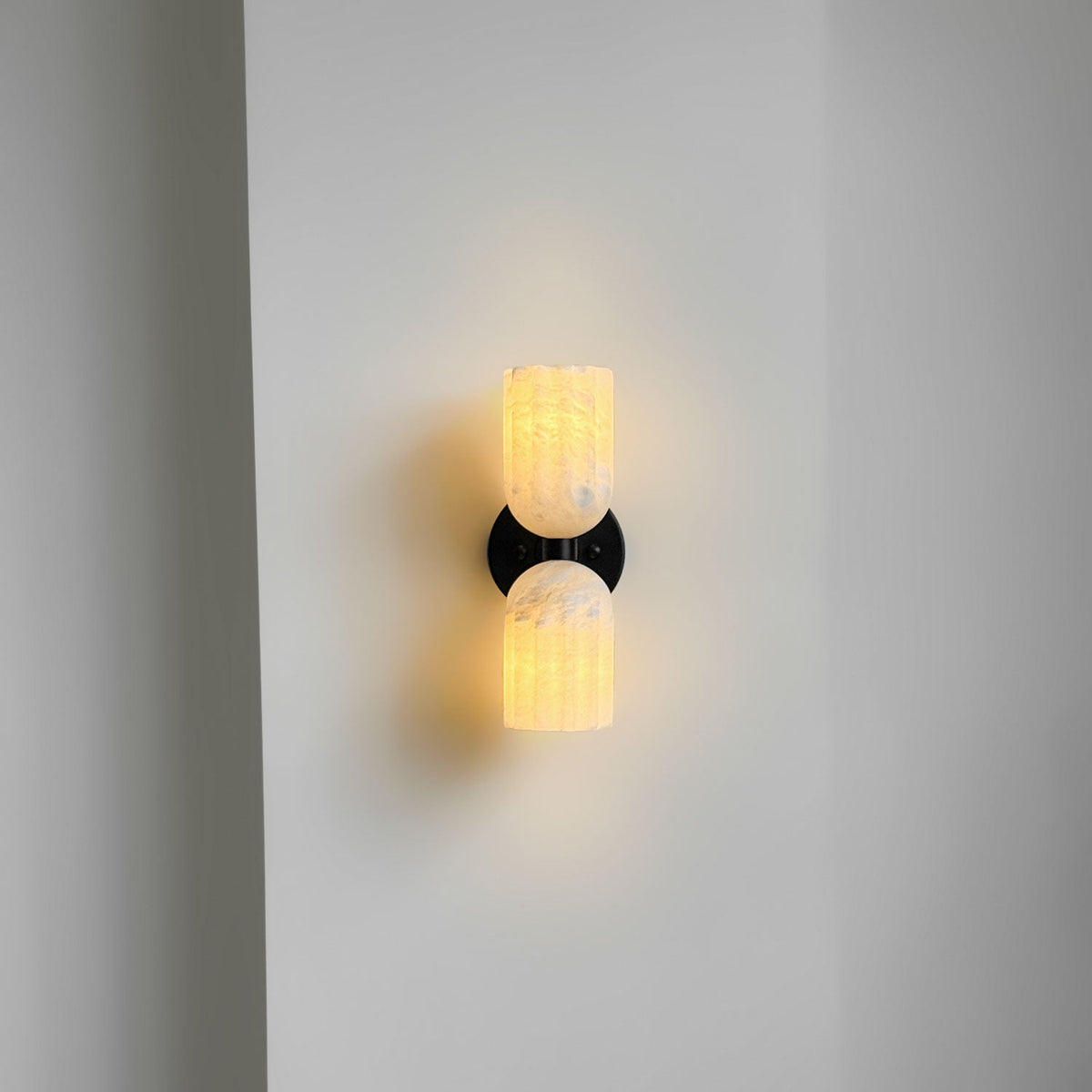 Dual Alabaster Ribbed Wall Sconce in Brass | Luxury Bedroom & Hallway Lighting