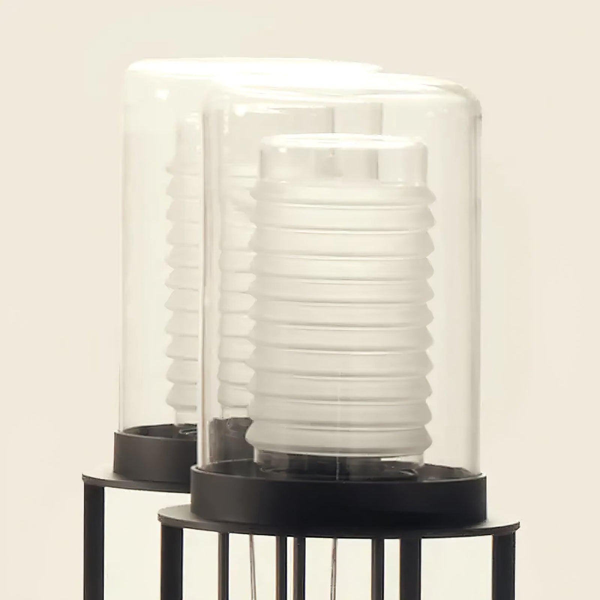 Dual Cylinder Glass LED Floor Lamp – Modern Matte Black Sculptural Lighting
