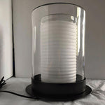 Dual Cylinder Glass LED Floor Lamp – Modern Matte Black Sculptural Lighting